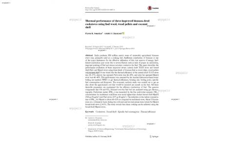 Thermal performance of three improved biomass‑fired cookstoves using fuel wood, wood pellets and coconut shell